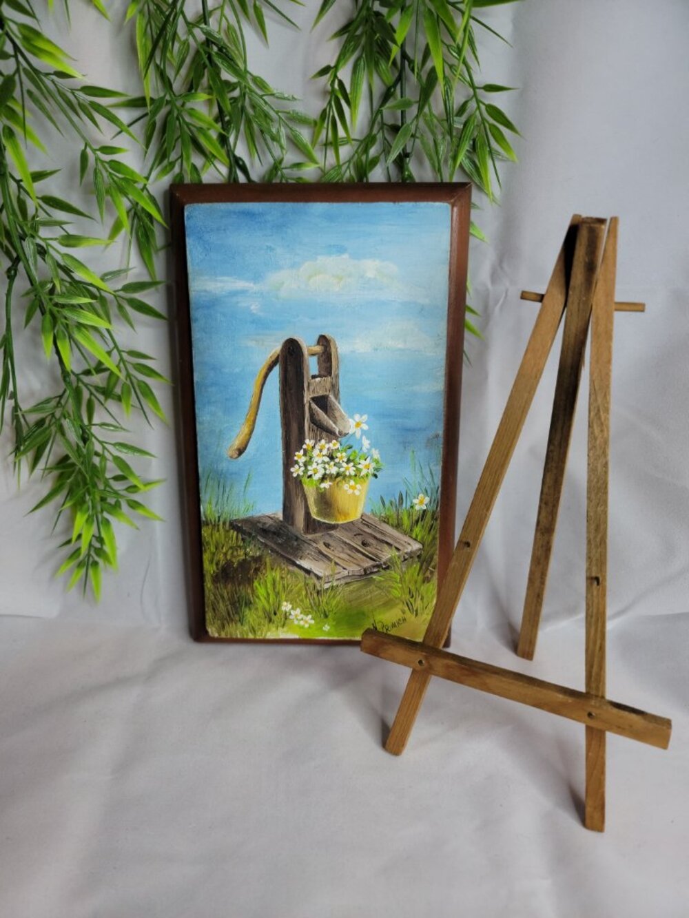 Vintage Hand Painted Handmade Springtime Daisy Flowers Painting with Stand - Picture 11 of 11